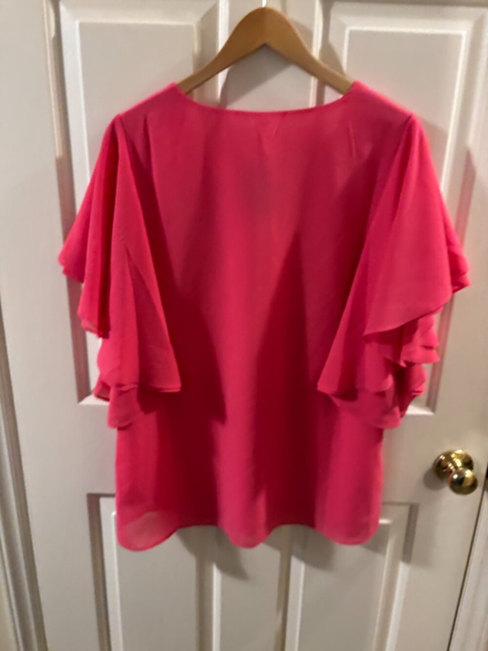Zenana Women's Pink Woven Chiffon Double-Layer Flutter Sleeve Blouse - Lg - NWT - Picture 2 of 5